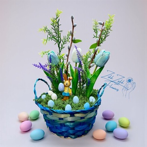 Húsvéti Kosaras Kompozíció � Kék Tavaszi Dísz - ünnepi díszek, dekorációk - húsvéti díszek és dekorációk - húsvéti asztaldíszek - Meska.hu