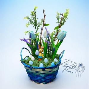 Húsvéti Kosaras Kompozíció � Kék Tavaszi Dísz - ünnepi díszek, dekorációk - húsvéti díszek és dekorációk - húsvéti asztaldíszek - Meska.hu