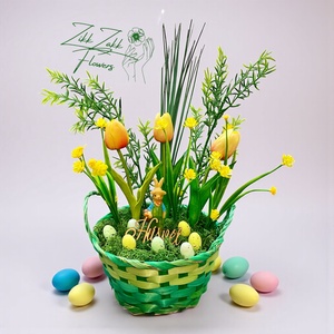 Húsvéti Tulipán Kompozíció � Zöld Kosárban - ünnepi díszek, dekorációk - húsvéti díszek és dekorációk - húsvéti asztaldíszek - Meska.hu