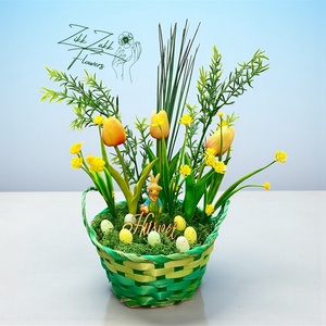 Húsvéti Tulipán Kompozíció � Zöld Kosárban - ünnepi díszek, dekorációk - húsvéti díszek és dekorációk - húsvéti asztaldíszek - Meska.hu