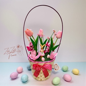 Húsvéti Nyuszis Virágkompozíció � Rózsaszín Díszkosárban - Meska.hu