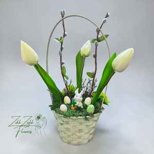 Tulipános Húsvéti Kosár � Nyuszis Dekor - ünnepi díszek, dekorációk - húsvéti díszek és dekorációk - húsvéti asztaldíszek - Meska.hu