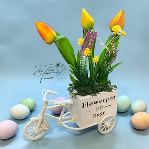 Vintage Biciklis Tulipános Asztaldísz, Ünnepi díszek, dekorációk, Húsvéti díszek és dekorációk, Húsvéti asztaldíszek, , MESKA