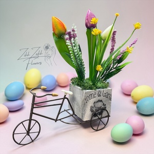 Vintage Kerékpáros Tavaszi Virágkompozíció, Otthon & Életmód, Dekoráció, Asztal és polc dekoráció, Asztaldísz, , MESKA