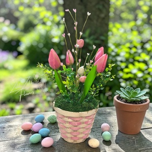 Rózsaszín Tulipános Húsvéti Kosár - Meska.hu