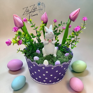 Nyuszis Tulipános Húsvéti Asztaldísz - ünnepi díszek, dekorációk - húsvéti díszek és dekorációk - húsvéti asztaldíszek - Meska.hu