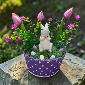 Nyuszis Tulipános Húsvéti Asztaldísz - ünnepi díszek, dekorációk - húsvéti díszek és dekorációk - húsvéti asztaldíszek - Meska.hu