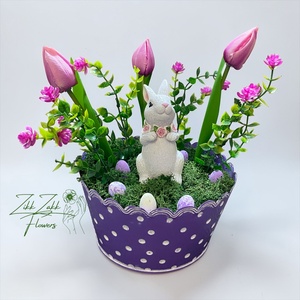 Nyuszis Tulipános Húsvéti Asztaldísz - ünnepi díszek, dekorációk - húsvéti díszek és dekorációk - húsvéti asztaldíszek - Meska.hu