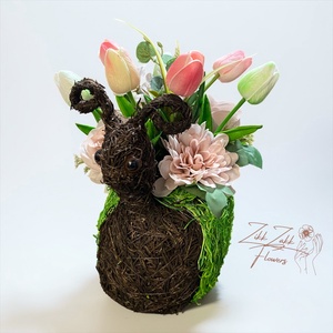 Csiga Kaspós Tulipános Virágkompozíció - otthon & életmód - dekoráció - asztal és polc dekoráció - asztaldísz - Meska.hu