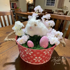 Húsvéti Nyuszis Virágkompozíció Dekor Kosárban - ünnepi díszek, dekorációk - húsvéti díszek és dekorációk - húsvéti asztaldíszek - Meska.hu