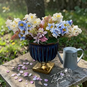 Kék Talpas Tavaszi Virágkompozíció - otthon & életmód - dekoráció - asztal és polc dekoráció - asztaldísz - Meska.hu