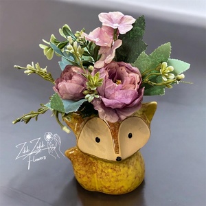 Vintage rózsás kompozíció róka kaspóban, Otthon & Életmód, Dekoráció, Asztal és polc dekoráció, Asztaldísz, , MESKA