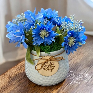 Kék virág kompozíció HOME kaspóban, Otthon & Életmód, Dekoráció, Asztal és polc dekoráció, Asztaldísz, , MESKA