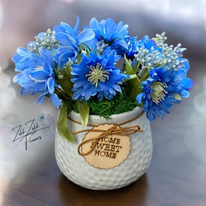 Kék virág kompozíció HOME kaspóban - otthon & életmód - dekoráció - asztal és polc dekoráció - asztaldísz - Meska.hu