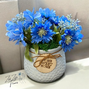 Kék virág kompozíció HOME kaspóban - otthon & életmód - dekoráció - asztal és polc dekoráció - asztaldísz - Meska.hu