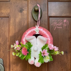 Húsvéti ajtódísz nyuszival � rózsaszín koszorú - otthon & életmód - dekoráció - ajtó- és ablak dekoráció - ajtódísz & kopogtató - Meska.hu