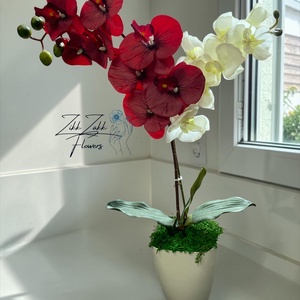 Örök orchidea kompozíció kaspóban � piros-fehér - Meska.hu