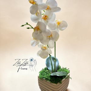 Örök orchidea kompozíció bordázott kaspóban � fehér - otthon & életmód - virágdekoráció - virágdíszek - asztali virágdísz - Meska.hu