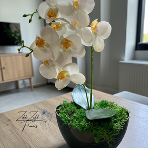 Örök fehér orchidea kompozíció sötétszürke kaspóban - otthon & életmód - virágdekoráció - virágdíszek - asztali virágdísz - Meska.hu