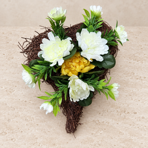 FEHÉR�SÁRGA SZÍV ALAKÚ SÍRDÍSZ � 25 � 15 CM - Meska.hu