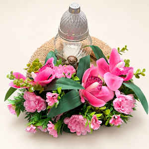 RÓZSASZÍN ORCHIDEÁS SÍRDÍSZ MÉCSESSEL ÉS ANGYALKÁVAL � 35 CM, Otthon & Életmód, Vallás, Temetkezési tárgy, Sírdísz, kegyeleti dísz, , MESKA