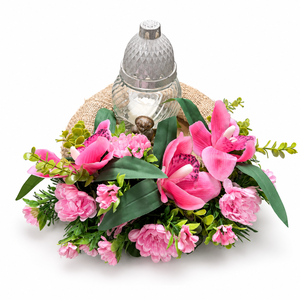 RÓZSASZÍN ORCHIDEÁS SÍRDÍSZ MÉCSESSEL ÉS ANGYALKÁVAL � 35 CM - otthon & életmód - vallás - temetkezési tárgy - sírdísz, kegyeleti dísz - Meska.hu
