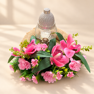 RÓZSASZÍN ORCHIDEÁS SÍRDÍSZ MÉCSESSEL ÉS ANGYALKÁVAL � 35 CM - otthon & életmód - vallás - temetkezési tárgy - sírdísz, kegyeleti dísz - Meska.hu