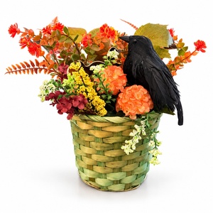 Őszi Halloween virágkosár fekete hollóval � kb. 30 � 30 cm - Meska.hu
