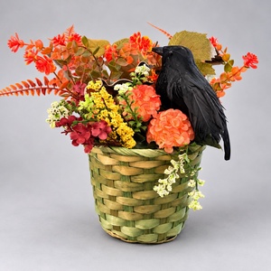 Őszi Halloween virágkosár fekete hollóval � kb. 30 � 30 cm - otthon & életmód - dekoráció - halloween - halloweeni asztaldísz - Meska.hu