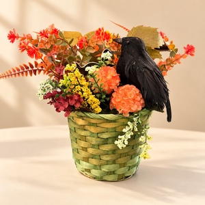 Őszi Halloween virágkosár fekete hollóval � kb. 30 � 30 cm - otthon & életmód - dekoráció - halloween - halloweeni asztaldísz - Meska.hu