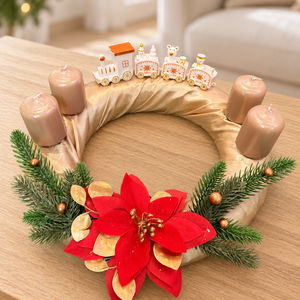 Karácsonyi kisvonat � pezsgőszínű adventi koszorú - karácsony - adventi díszek - adventi koszorú - Meska.hu