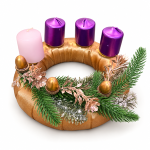 Adventi aranykoszorú � lila és rózsaszín gyertyákkal - karácsony - adventi díszek - adventi koszorú - Meska.hu
