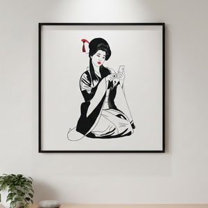 Japán Gésa � vonalrajz illusztráció (digitális letöltés), Művészet, Grafika & Illusztráció, Digitális, Fotó, grafika, rajz, illusztráció, MESKA