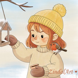 Téli gondoskodás � madáretetős illusztráció / Art Print - művészet - grafika & illusztráció - digitális - Meska.hu