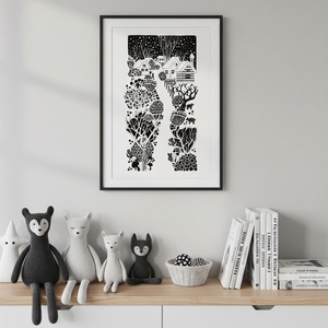  Téli éjszakák meséje � egyedi, fekete-fehér téli táj illusztráció / Art Print - Meska.hu
