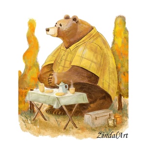 Medvepiknik az erdő mélyén � gyerekszobai illusztráció / Art Print - Meska.hu