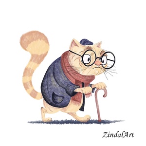 Idős cica-portré gyerekszobába vagy nappaliba / Art print - Meska.hu