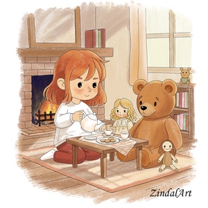 Teadélután � Akvarell hatású gyerekszoba falikép, Művészet, Grafika & Illusztráció, Művészi nyomat, Festészet, MESKA