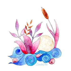 Vízparti akvarell falikép, Művészet, Grafika & Illusztráció, Művészi nyomat, Festészet, MESKA