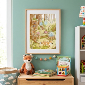 Erdei titkok � Akvarell hatású gyerekszoba falikép - művészet - grafika & illusztráció - művészi nyomat - Meska.hu