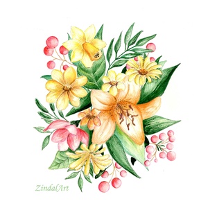 Tavaszi virágcsokor akvarell falikép - Meska.hu