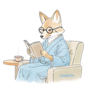 Olvasó róka � Akvarell hatású gyerekszoba falikép - Meska.hu