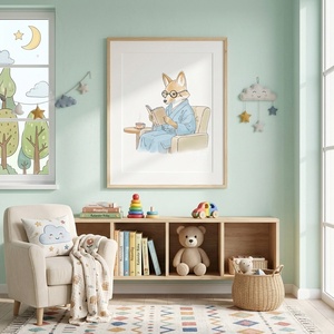Olvasó róka � Akvarell hatású gyerekszoba falikép - művészet - grafika & illusztráció - művészi nyomat - Meska.hu