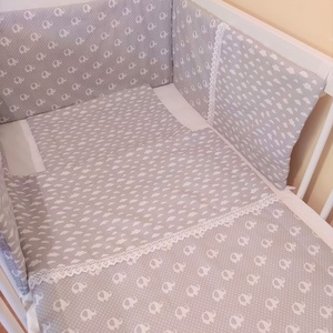 Rácsvédő elefántos-felhős 3 részes garnitúra - otthon & életmód - lakástextil - Meska.hu