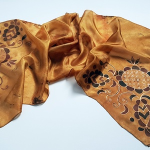 Kézzel festett SELYEMSÁL, magyar népművészet, erdélyi, barna háttér -  - Meska.hu