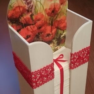 Pipacsos zsepkendőtartó, asztali zsebkendőtartó szalvéta technikával díszítve, asztaldísz, asztaldekoráció - otthon & életmód - tárolás & rendszerezés - zsebkendőtartó - Meska.hu