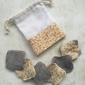Beige - barna leveles sminklemosó párnácskák + szütyő szett - Meska.hu