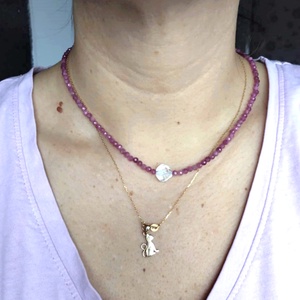 Rózsaszín turmalin ásványkarkötő és nyaklánc szett - ékszer - karkötő - ásványkarkötő - Meska.hu