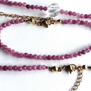 Rózsaszín turmalin ásványkarkötő és nyaklánc szett - ékszer - karkötő - ásványkarkötő - Meska.hu