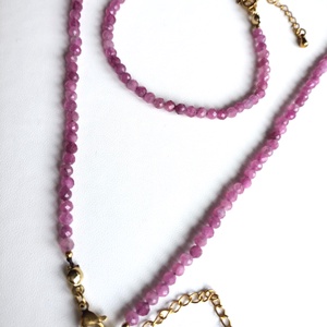 Rózsaszín turmalin ásványkarkötő és nyaklánc szett - ékszer - karkötő - ásványkarkötő - Meska.hu